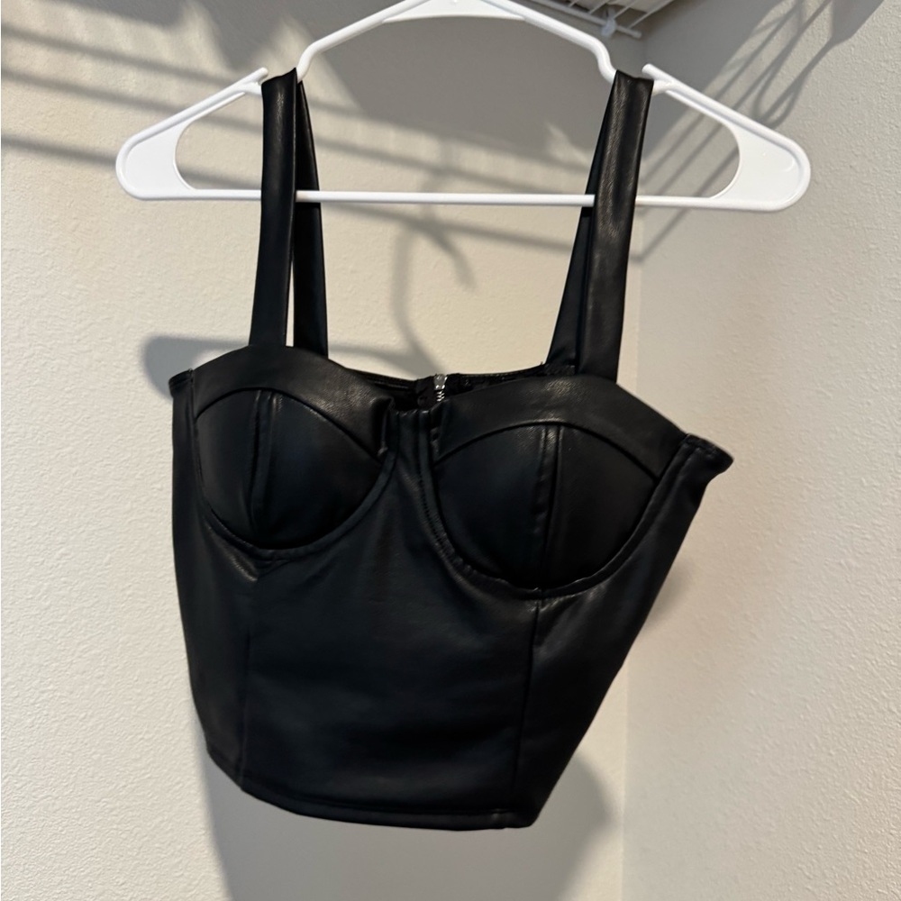 Shinestar Black Faux Leather Crop Top